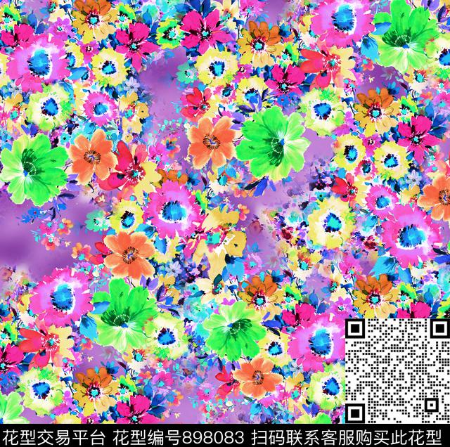 花卉玫瑰花抽象花卉数码印花华亿平台下载（图片编号: 898083） - 瓦栏（Walan）