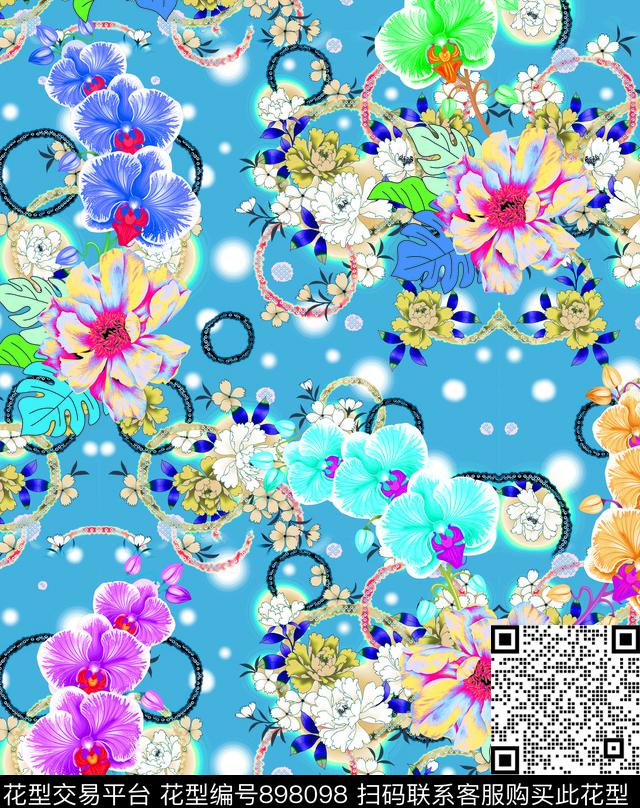 花卉玫瑰花抽象花卉数码印花华亿平台下载（图片编号: 898098） - 瓦栏（Walan）