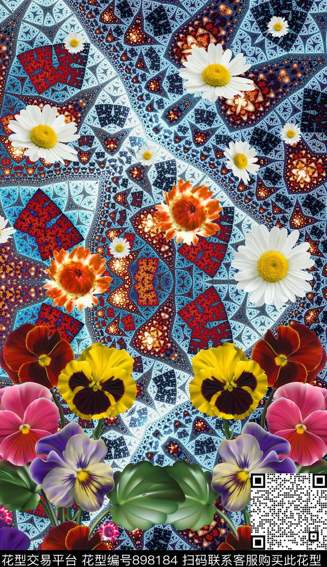 植物花卉定位花数码印花华亿平台下载（图片编号: 898184） - 瓦栏（Walan）