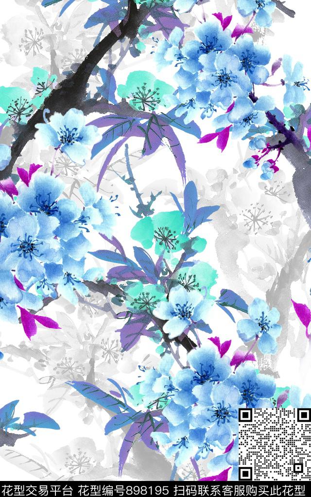 花卉兰花桃花数码印花华亿平台下载（图片编号: 898195） - 瓦栏（Walan）