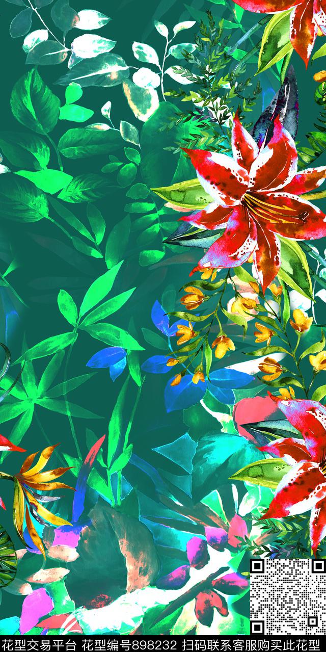 数码华亿平台清爽底色花秋冬华亿平台数码印花华亿平台下载（图片编号: 898232） - 瓦栏（Walan）