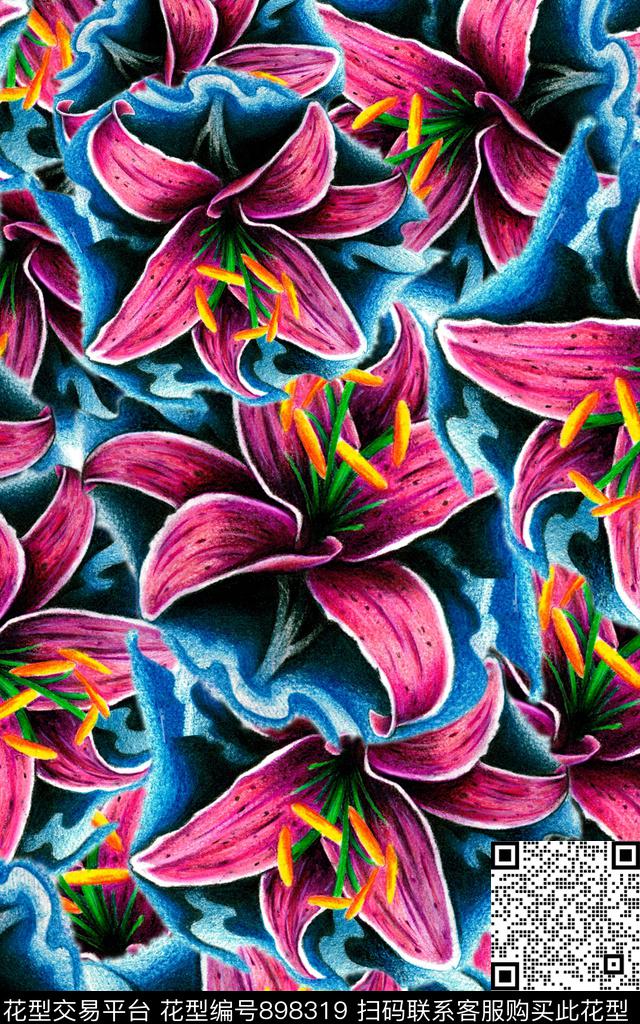 艺术植物花卉传统印花华亿平台下载（图片编号: 898319） - 瓦栏（Walan）