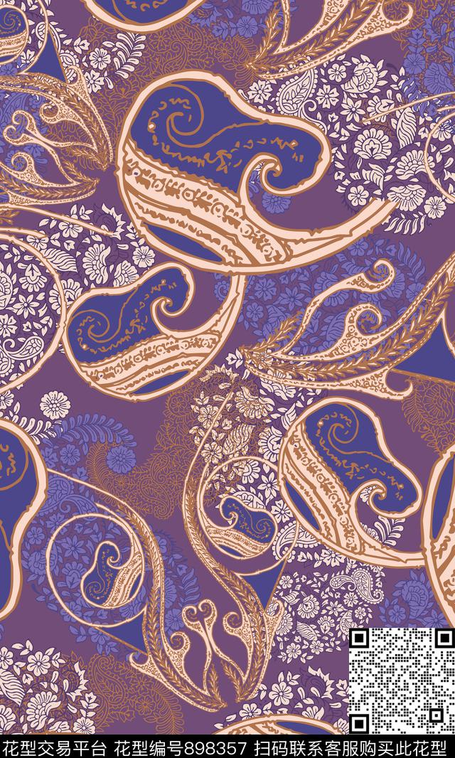 民族风佩斯利大牌风数码印花华亿平台下载（图片编号: 898357） - 瓦栏（Walan）