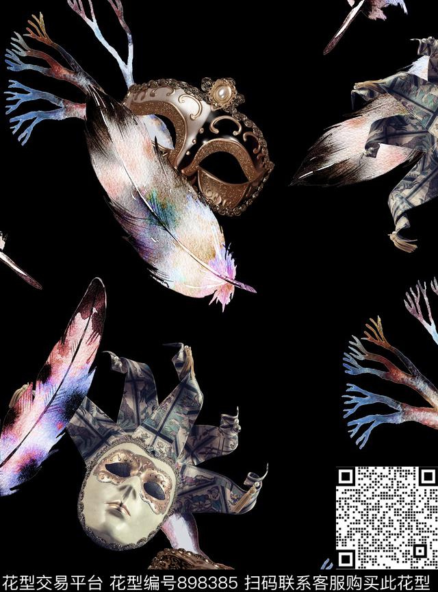 羽毛派对年轻时尚数码印花华亿平台下载（图片编号: 898385） - 瓦栏（Walan）