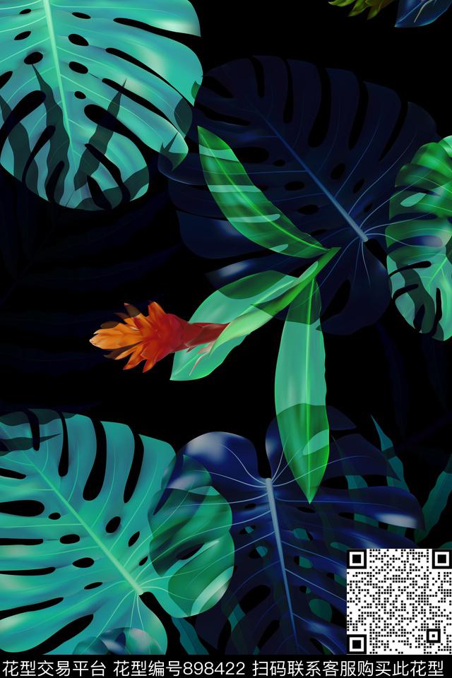 热带花卉绿植树叶数码印花华亿平台下载（图片编号: 898422） - 瓦栏（Walan）