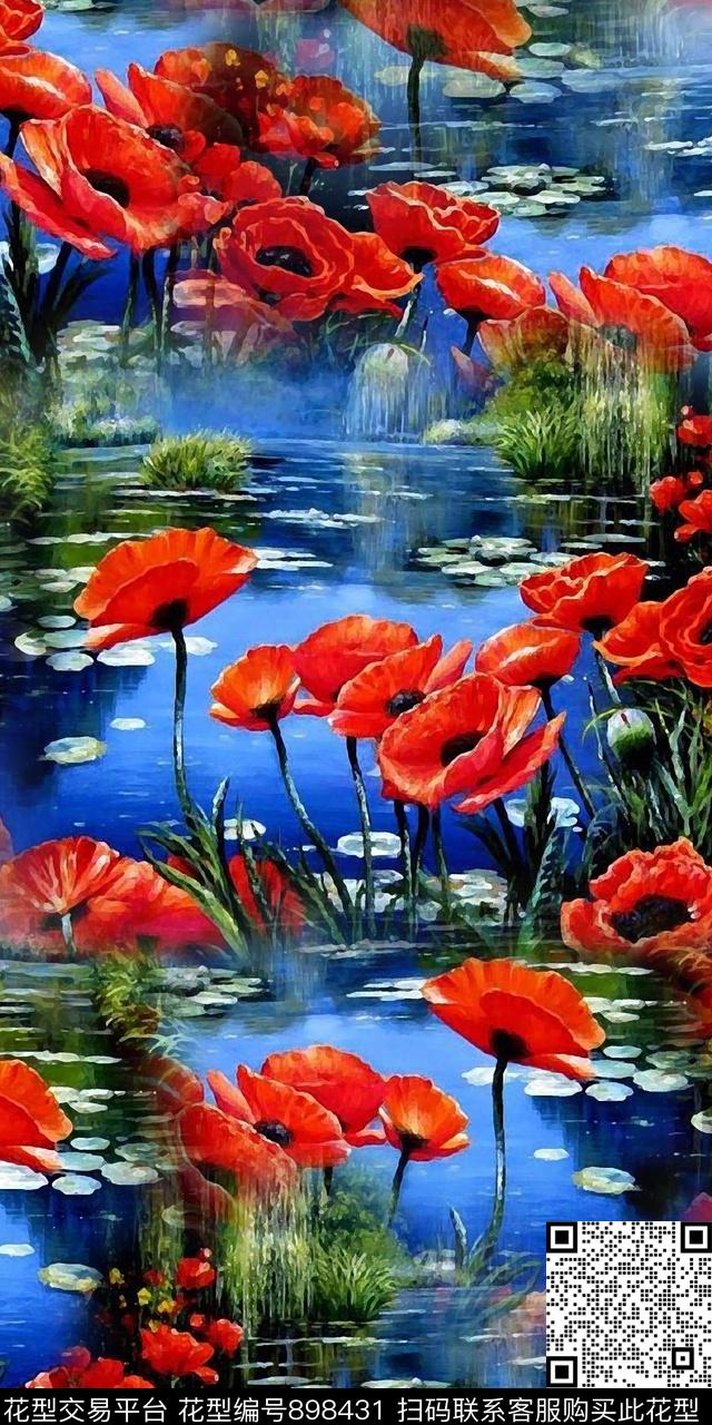 花卉抽象油画华亿平台数码印花华亿平台下载（图片编号: 898431） - 瓦栏（Walan）