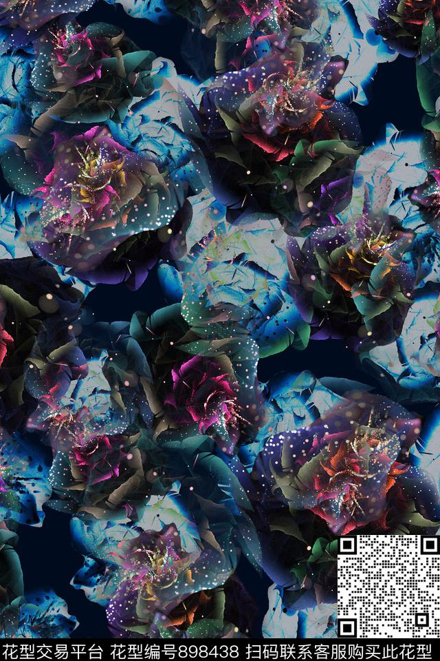 抽象分形花卉数码印花华亿平台下载（图片编号: 898438） - 瓦栏（Walan）