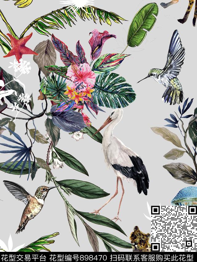 大牌风春夏华亿平台清爽底色花数码印花华亿平台下载（图片编号: 898470） - 瓦栏（Walan）