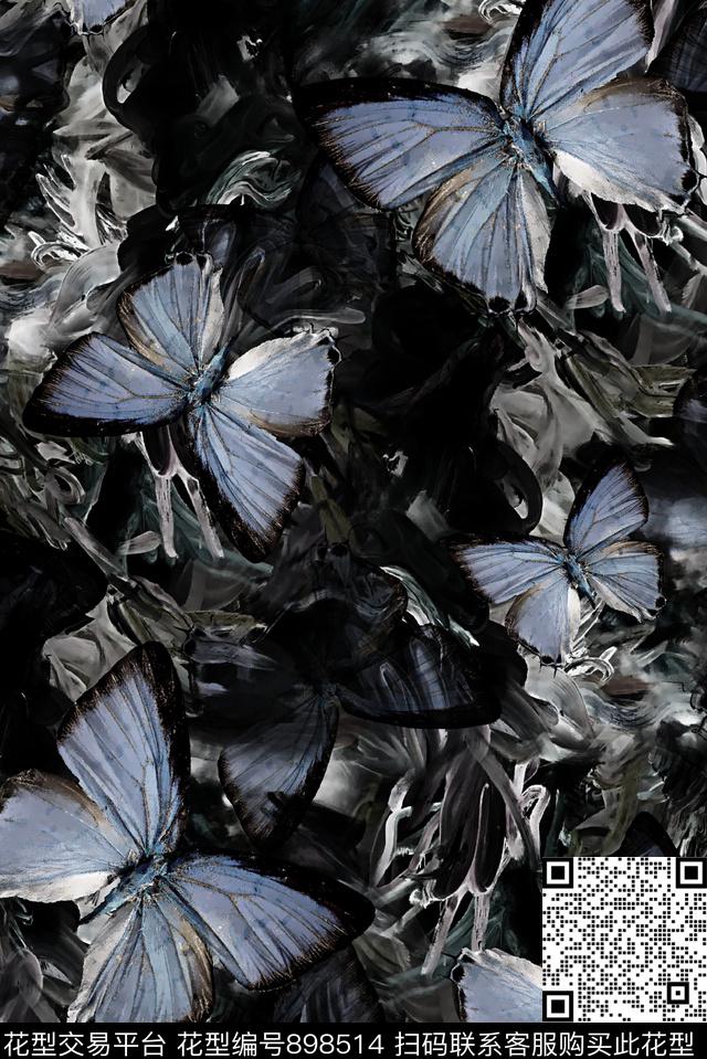 蝴蝶潮牌肌理数码印花华亿平台下载（图片编号: 898514） - 瓦栏（Walan）
