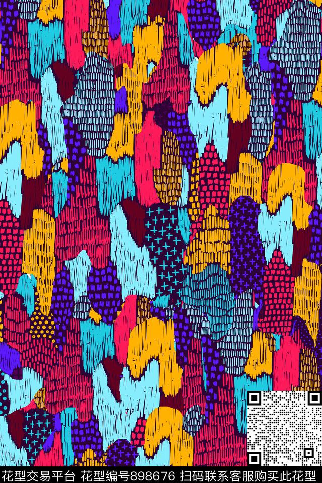 民族风抽象混合拼接数码印花华亿平台下载（图片编号: 898676） - 瓦栏（Walan）