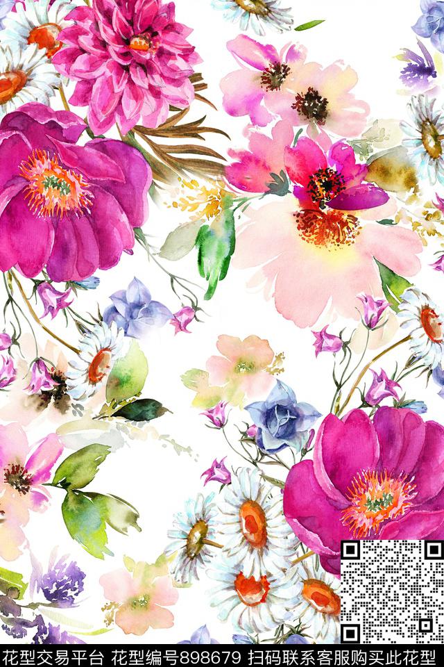 数码华亿平台花卉手绘大花数码印花华亿平台下载（图片编号: 898679） - 瓦栏（Walan）