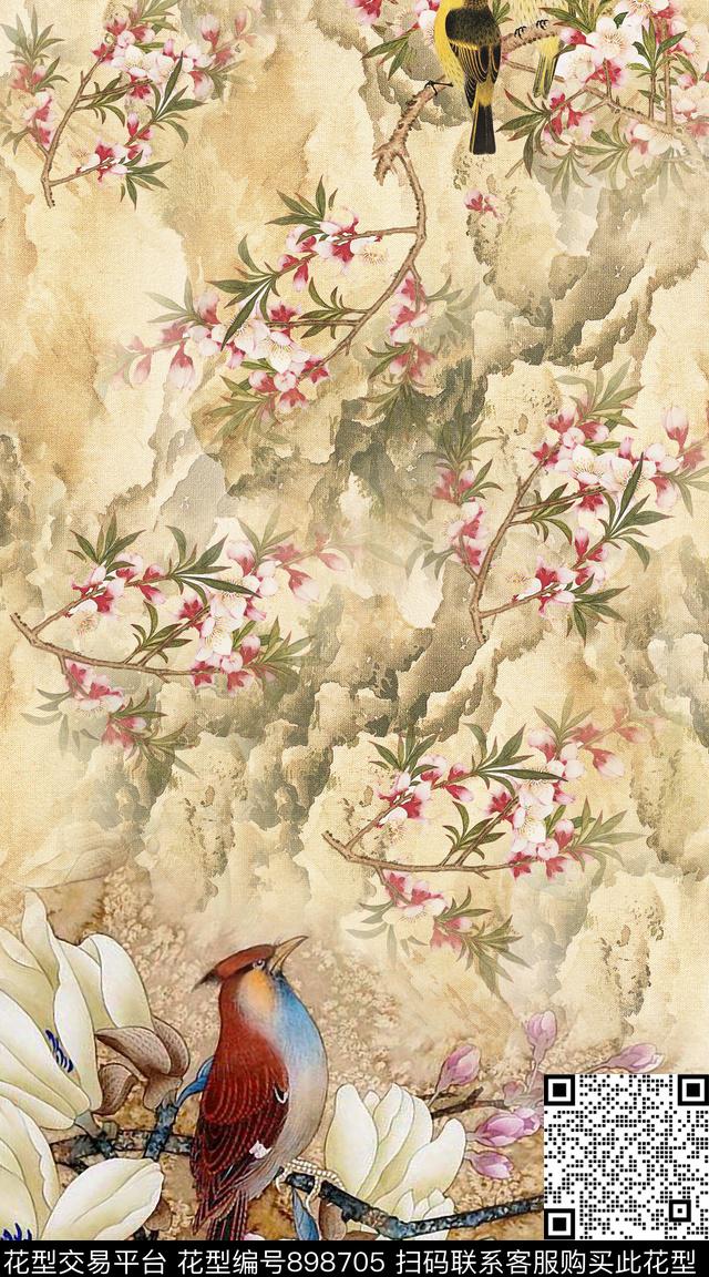 民族风花卉纹理数码印花华亿平台下载（图片编号: 898705） - 瓦栏（Walan）