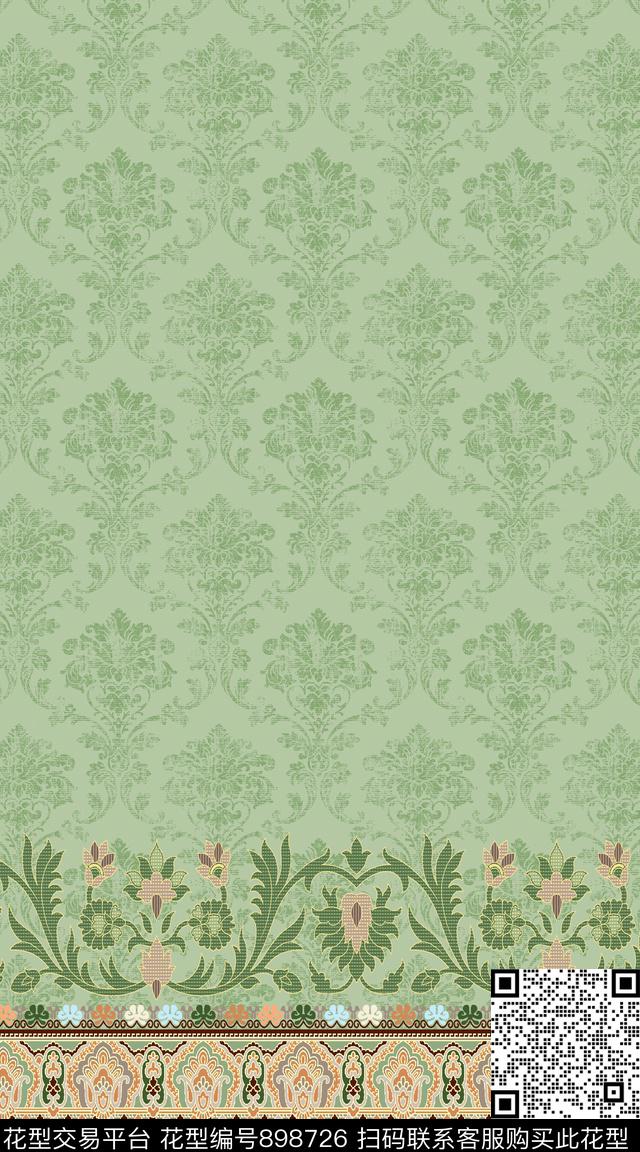 民族风花卉纹理数码印花华亿平台下载（图片编号: 898726） - 瓦栏（Walan）