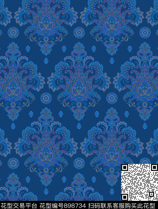 民族风纹理佩斯利数码印花华亿平台下载（图片编号: 898734） - 瓦栏（Walan）
