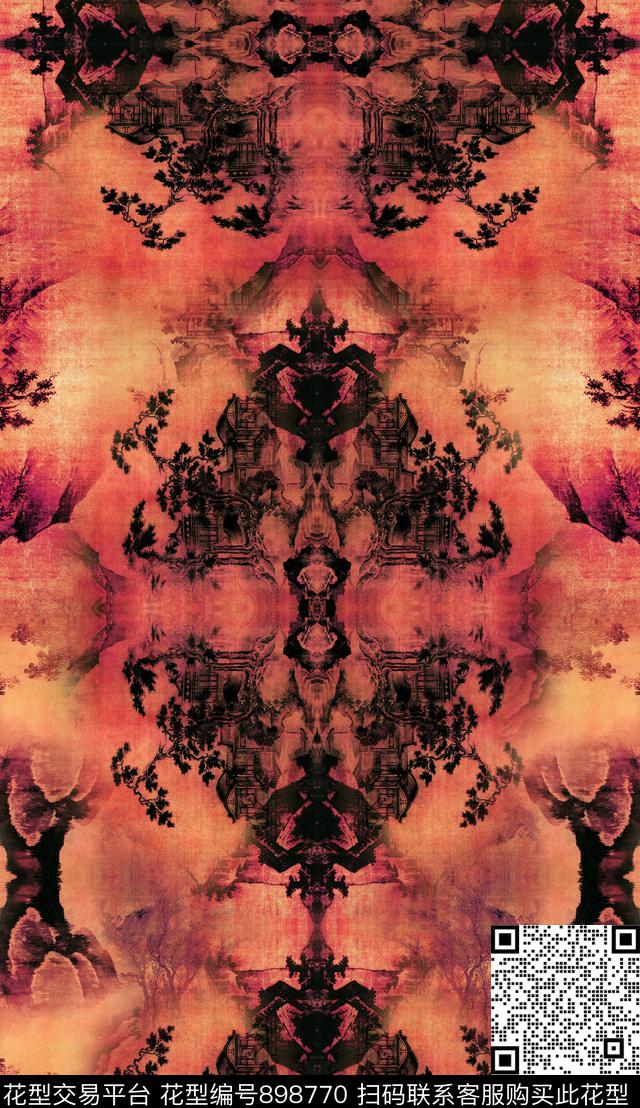 香云纱中国风数码印花华亿平台下载（图片编号: 898770） - 瓦栏（Walan）