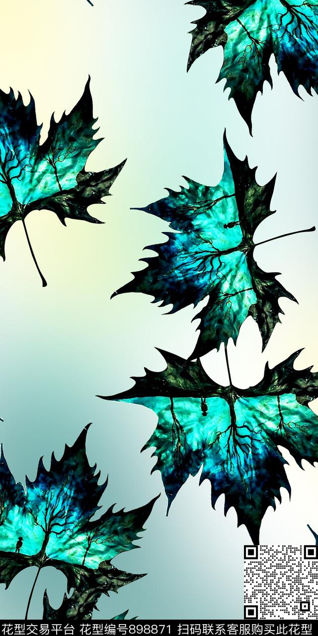 趣味枫叶抽象数码印花华亿平台下载（图片编号: 898871） - 瓦栏（Walan）