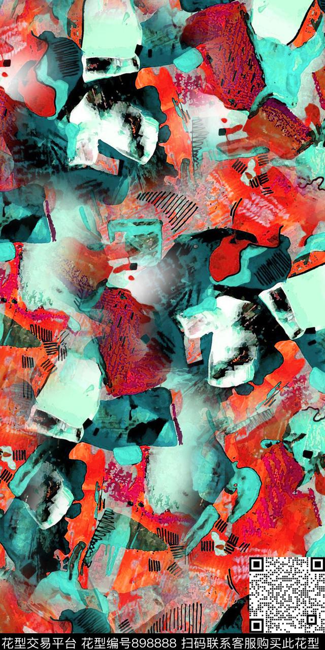 几何抽象手绘水彩底纹数码印花华亿平台下载（图片编号: 898888） - 瓦栏（Walan）