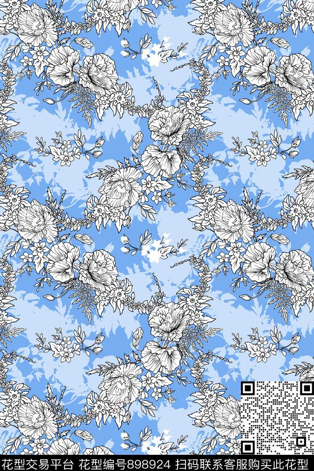 花卉彩色底传统华亿平台传统印花华亿平台下载（图片编号: 898924） - 瓦栏（Walan）