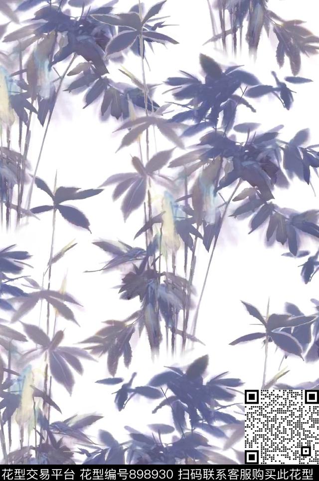 中国风竹子棉麻数码印花华亿平台下载（图片编号: 898930） - 瓦栏（Walan）