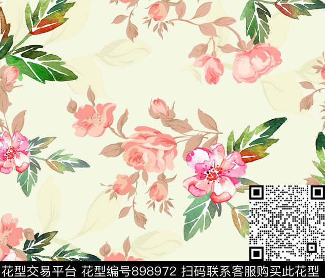 花卉小碎花清爽底色花数码印花华亿平台下载（图片编号: 898972） - 瓦栏（Walan）