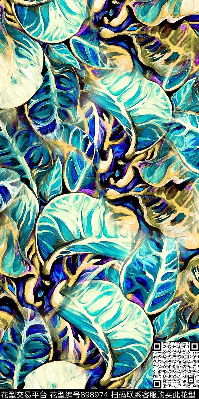 热带花卉几何数码印花华亿平台下载（图片编号: 898974） - 瓦栏（Walan）