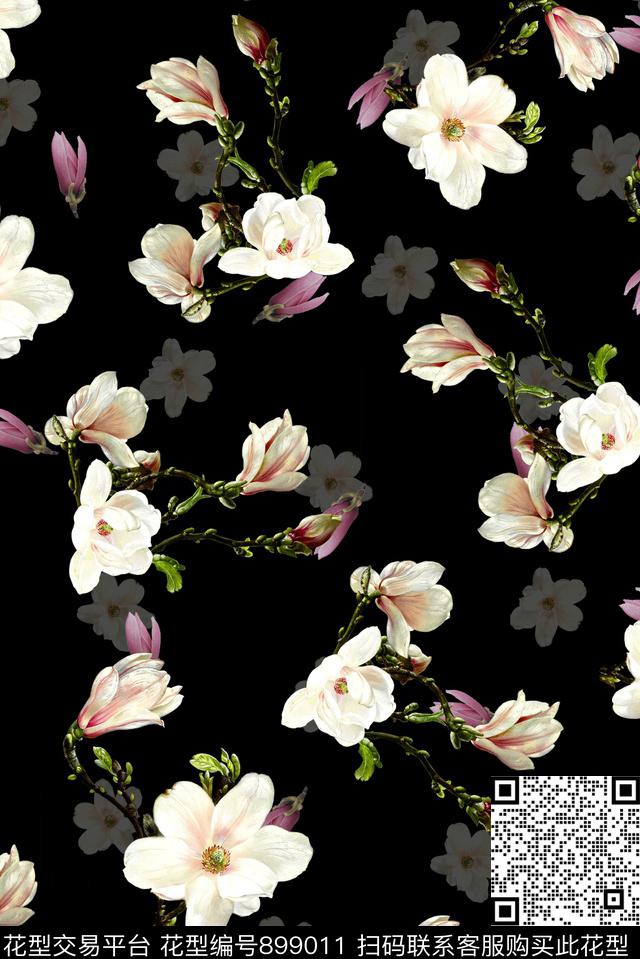 花卉玉兰花女装数码印花华亿平台下载（图片编号: 899011） - 瓦栏（Walan）