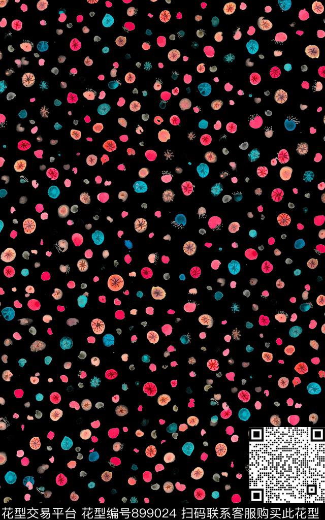 波点抽象小花五彩波点传统印花华亿平台下载（图片编号: 899024） - 瓦栏（Walan）
