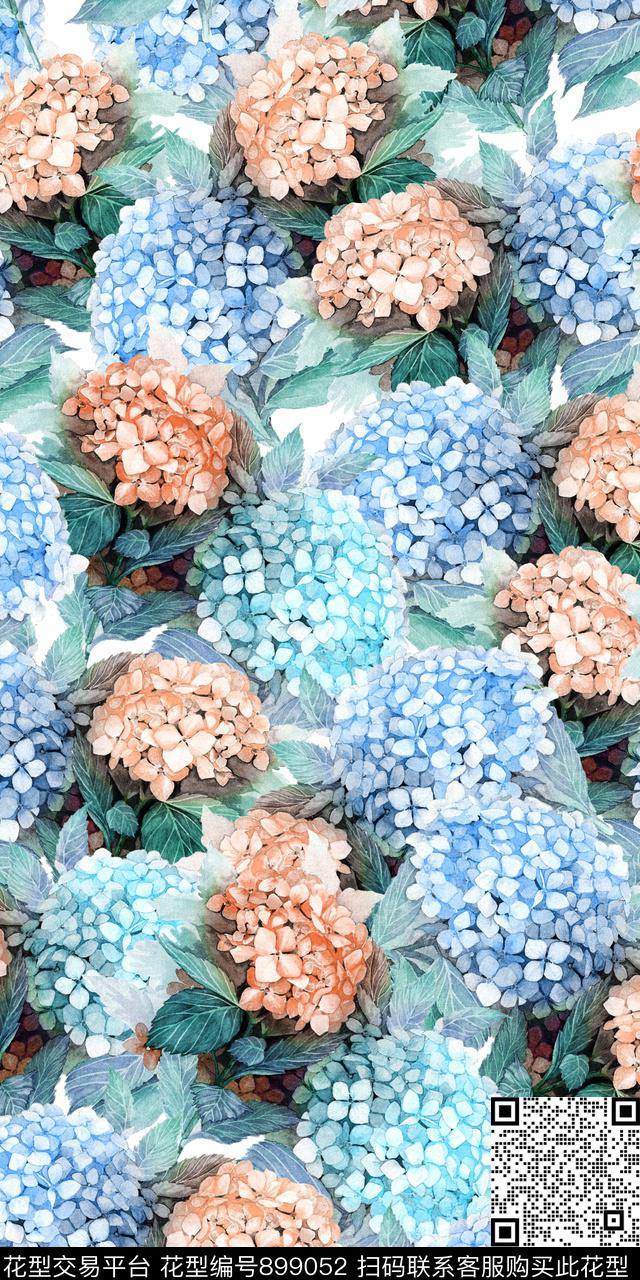 绣球花大花数码印花华亿平台下载（图片编号: 899052） - 瓦栏（Walan）