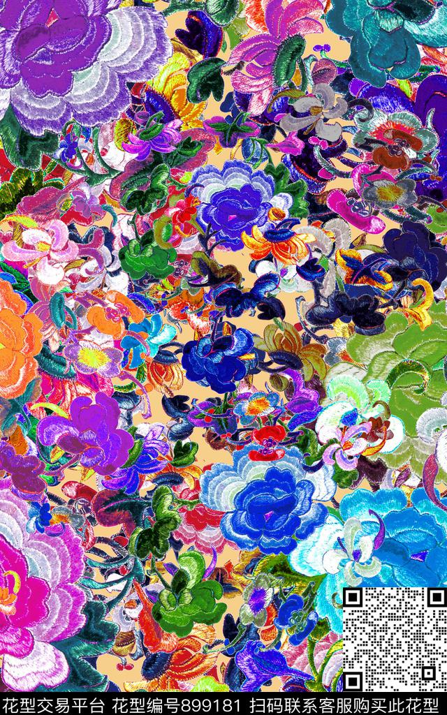 牡丹十字绣3D立体传统印花华亿平台下载（图片编号: 899181） - 瓦栏（Walan）