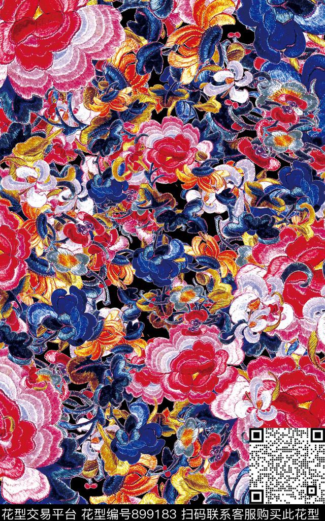 牡丹十字绣3D立体传统印花华亿平台下载（图片编号: 899183） - 瓦栏（Walan）