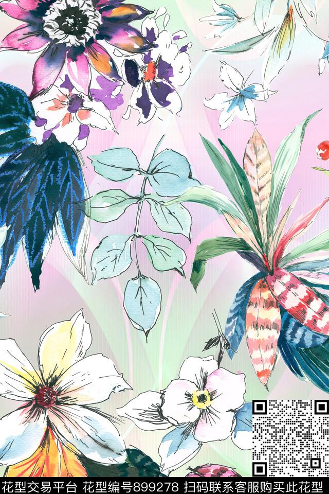 花卉手绘花卉春夏华亿平台数码印花华亿平台下载（图片编号: 899278） - 瓦栏（Walan）