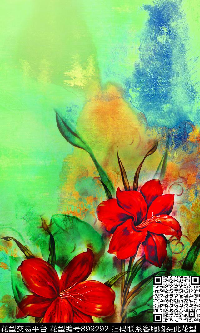 花卉定位花油画华亿平台数码印花华亿平台下载（图片编号: 899292） - 瓦栏（Walan）
