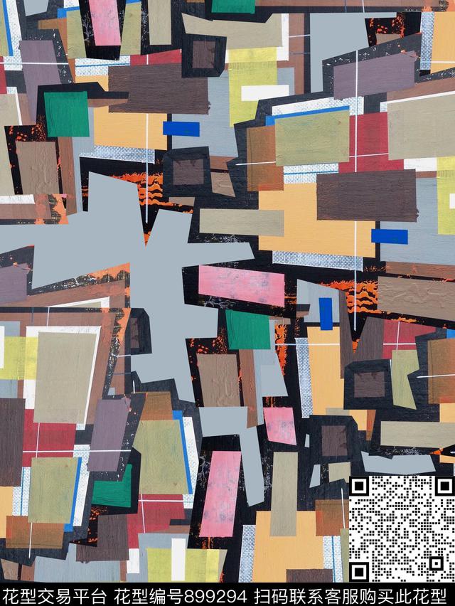 几何复古抽象数码印花华亿平台下载（图片编号: 899294） - 瓦栏（Walan）