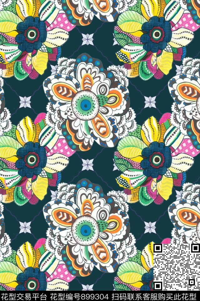 复古传统华亿平台风格化花卉数码印花华亿平台下载（图片编号: 899304） - 瓦栏（Walan）
