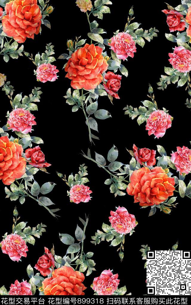 民族风花卉纹理数码印花华亿平台下载（图片编号: 899318） - 瓦栏（Walan）