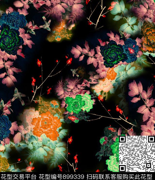 梅花鸟国画花卉数码印花华亿平台下载（图片编号: 899339） - 瓦栏（Walan）