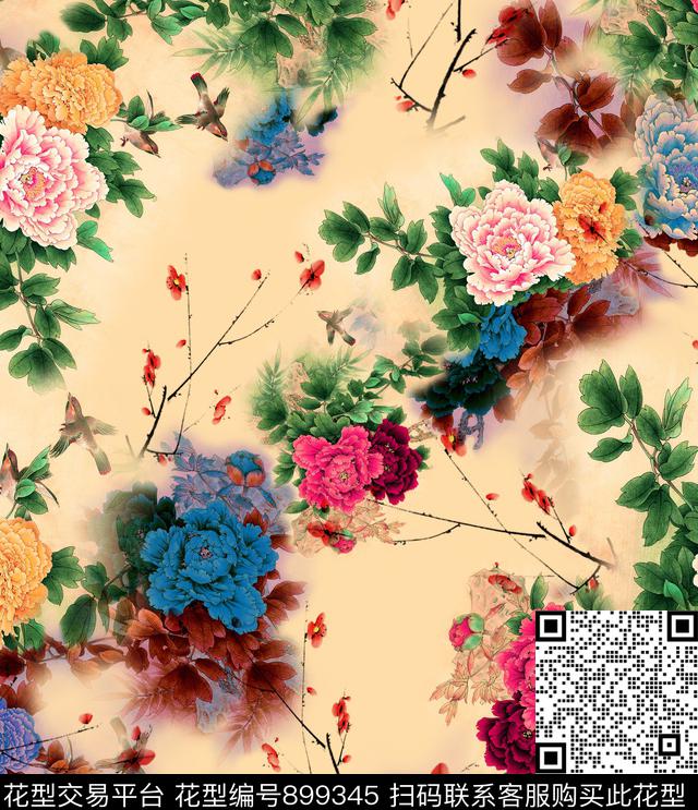 梅花鸟国画花卉数码印花华亿平台下载（图片编号: 899345） - 瓦栏（Walan）