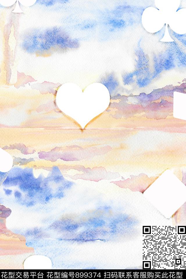 肌理水彩花卉扑克数码印花华亿平台下载（图片编号: 899374） - 瓦栏（Walan）