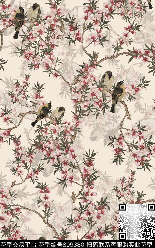 花鸟中国风数码印花华亿平台下载（图片编号: 899380） - 瓦栏（Walan）