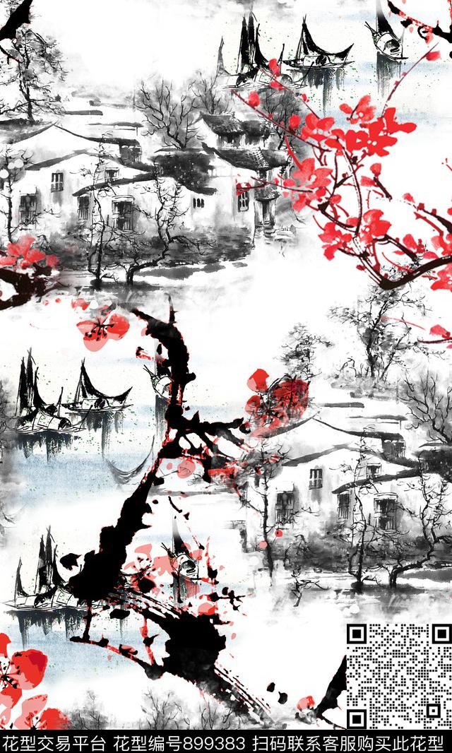 旗袍素雅国画数码印花华亿平台下载（图片编号: 899383） - 瓦栏（Walan）