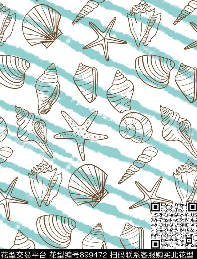 条纹趣味贝壳传统印花华亿平台下载（图片编号: 899472） - 瓦栏（Walan）