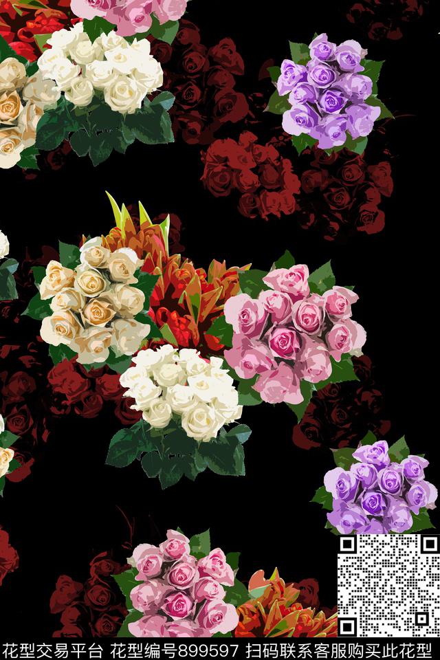 大花连衣裙植物数码印花华亿平台下载（图片编号: 899597） - 瓦栏（Walan）