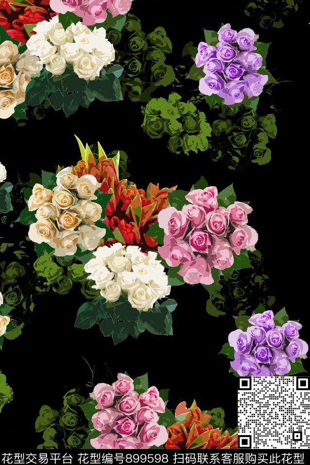 大花连衣裙植物数码印花华亿平台下载（图片编号: 899598） - 瓦栏（Walan）