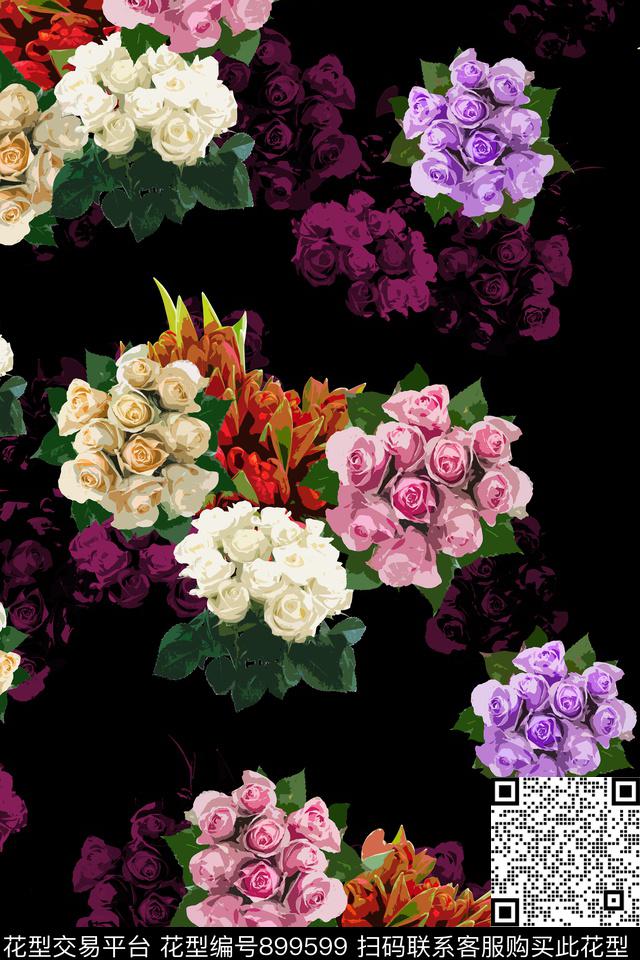 大花连衣裙植物数码印花华亿平台下载（图片编号: 899599） - 瓦栏（Walan）