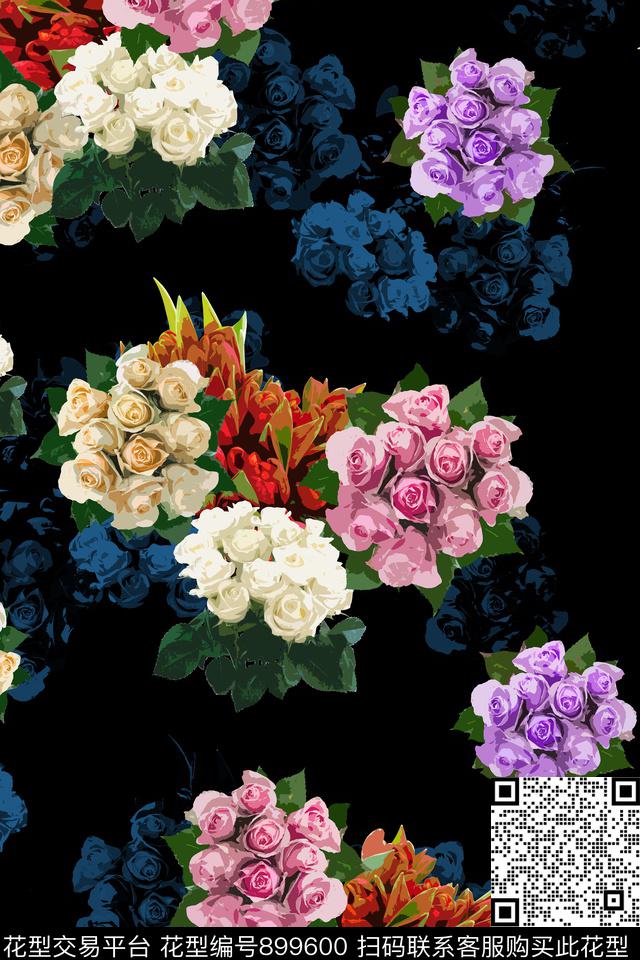 大花连衣裙植物数码印花华亿平台下载（图片编号: 899600） - 瓦栏（Walan）