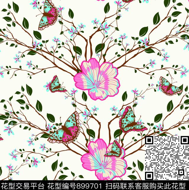 花卉蝴蝶田园传统华亿平台传统印花华亿平台下载（图片编号: 899701） - 瓦栏（Walan）