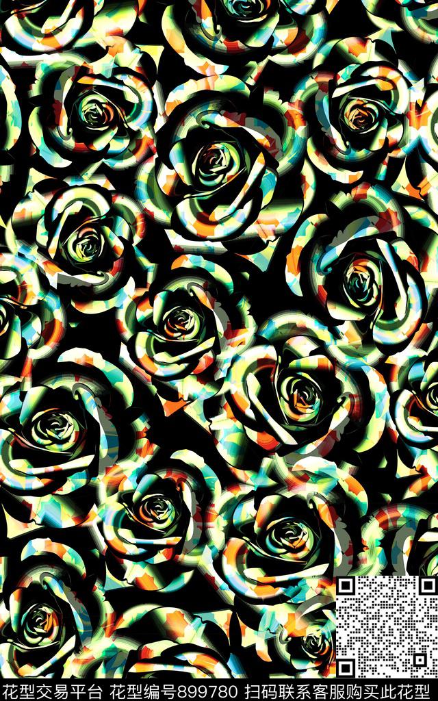 抽象花卉玫瑰花时尚写意数码印花华亿平台下载（图片编号: 899780） - 瓦栏（Walan）