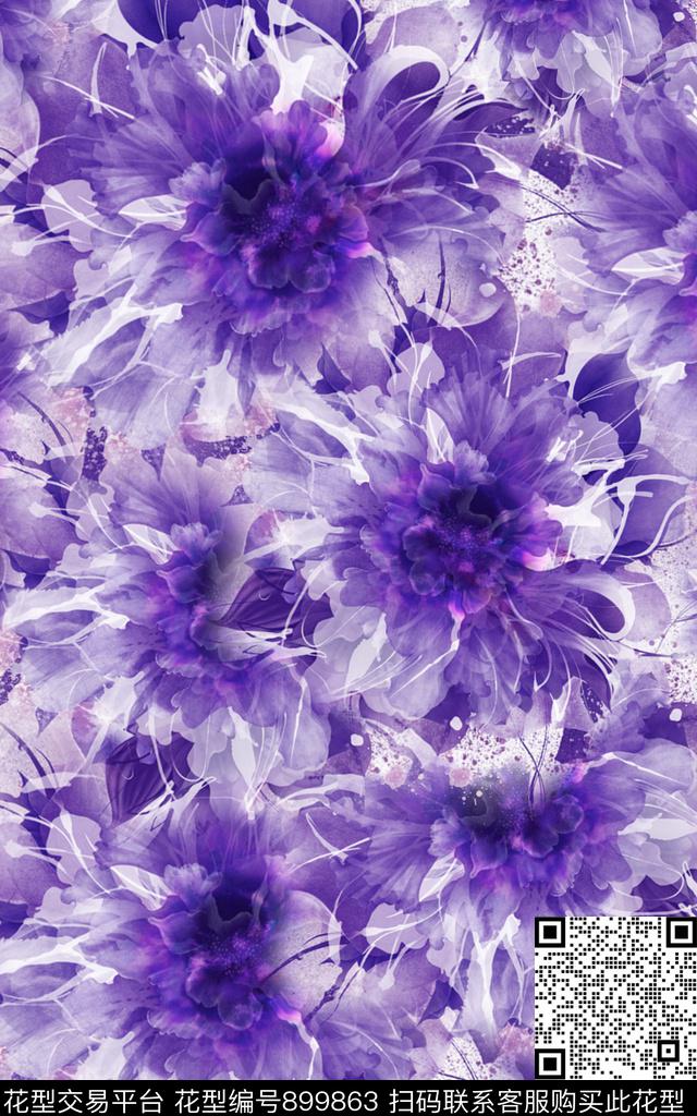 休闲花卉抽象花卉数码印花华亿平台下载（图片编号: 899863） - 瓦栏（Walan）