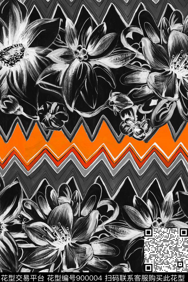 花卉手绘花卉大牌风数码印花华亿平台下载（图片编号: 900004） - 瓦栏（Walan）