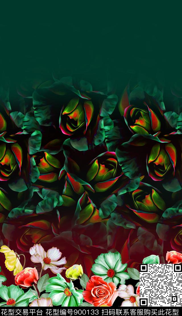 花卉定位花数码印花华亿平台下载（图片编号: 900133） - 瓦栏（Walan）